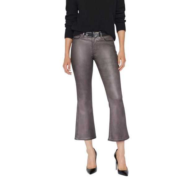 FRAME Le Crop Mini Boot Cut Jeans Coated Stretch Denim Midrise Mahogany 31 NWT - Picture 1 of 16